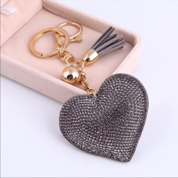 Jewelry - Grey Rhinestone Heart Keychain